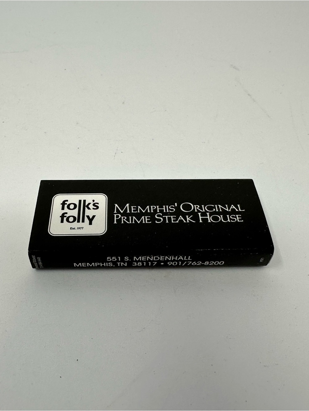 Vintage Matchbox Folk's Folly Prime Steak House Memphis Tennessee Unstruck A1